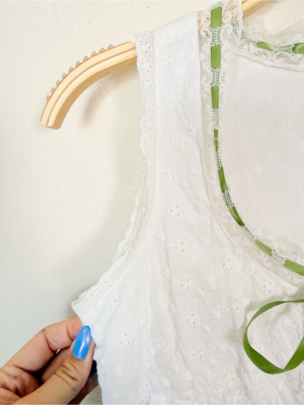 With Jean Eyelet Lace White Cotton Corset Tank Top Coquette XS Cottagecore - Picture 4 of 7